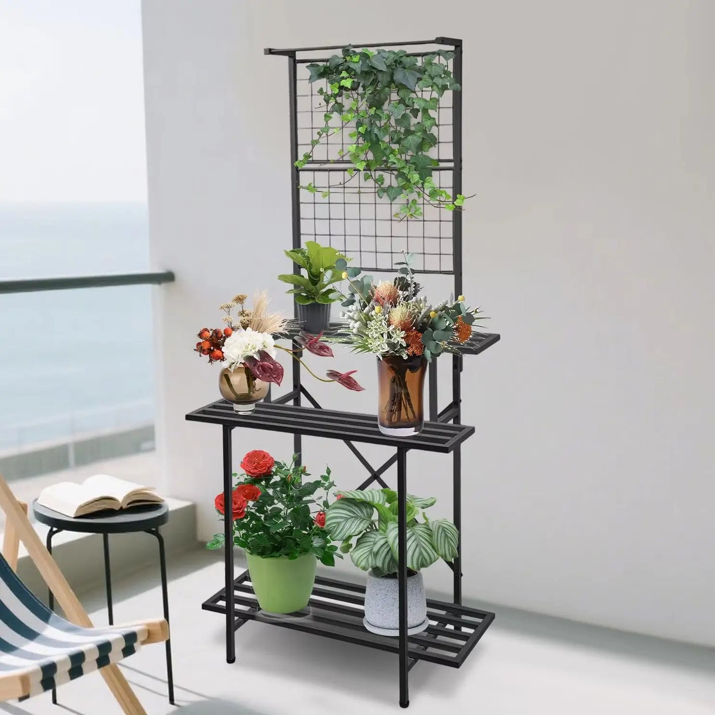 Multi-tier Hanging Plant Holder Storage Shelf Metal Plant Stand Garden Balcony Plant Pot Holders 90x46x200cm for Homes, Offices, Stores, Gardens