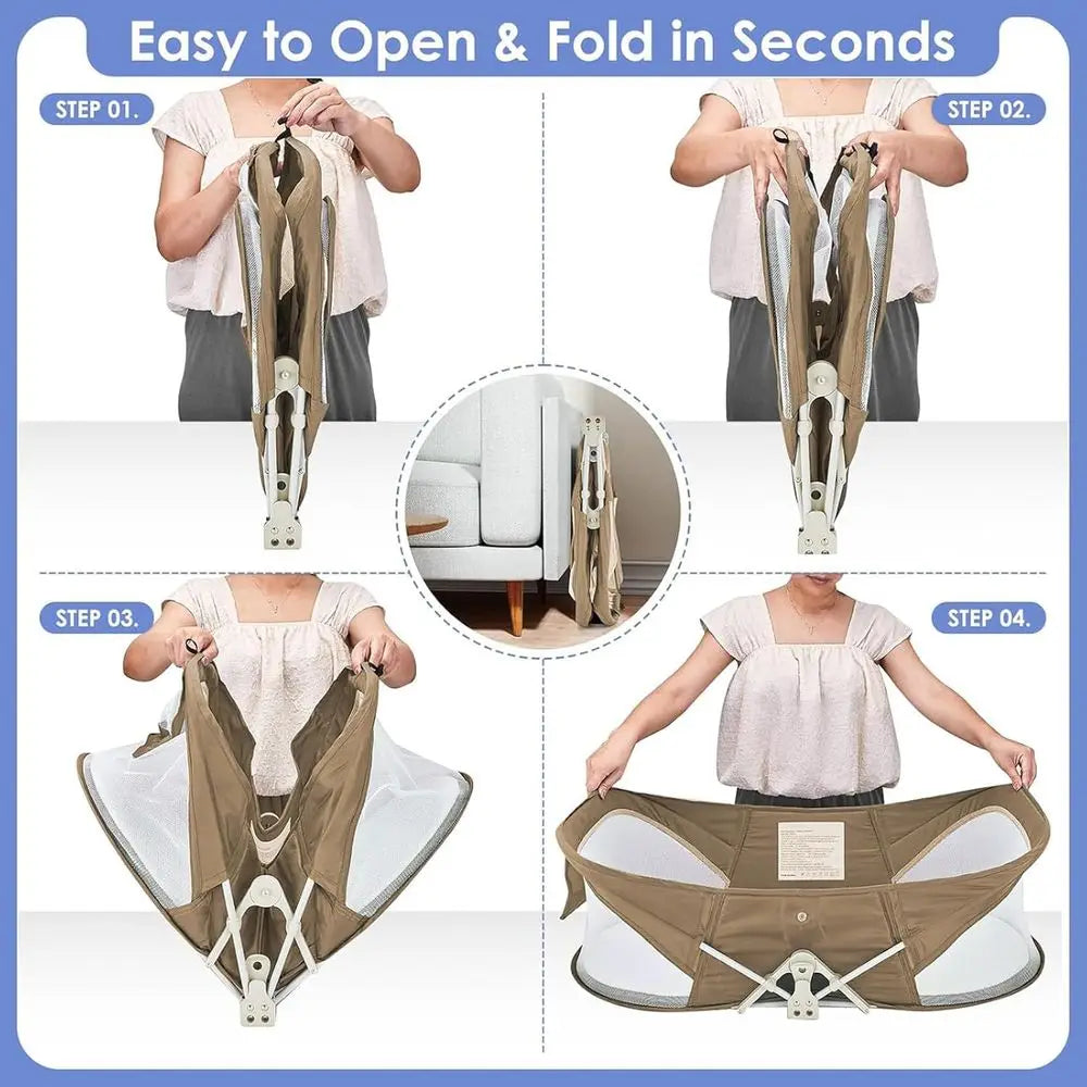 Portable Baby Bassinet For Travel With Mosquito Net And Sunshade Washable