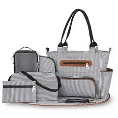 US Stock 8Pcs Diaper Bag Set Large Capacity Baby Nappy Handbag Multifunctional Maternity Changing Bag with Portable Pad